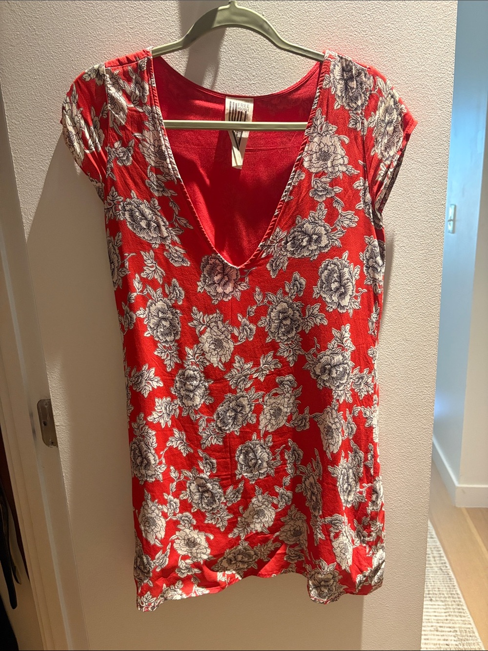 Free People Red Floral Deep V Tunic